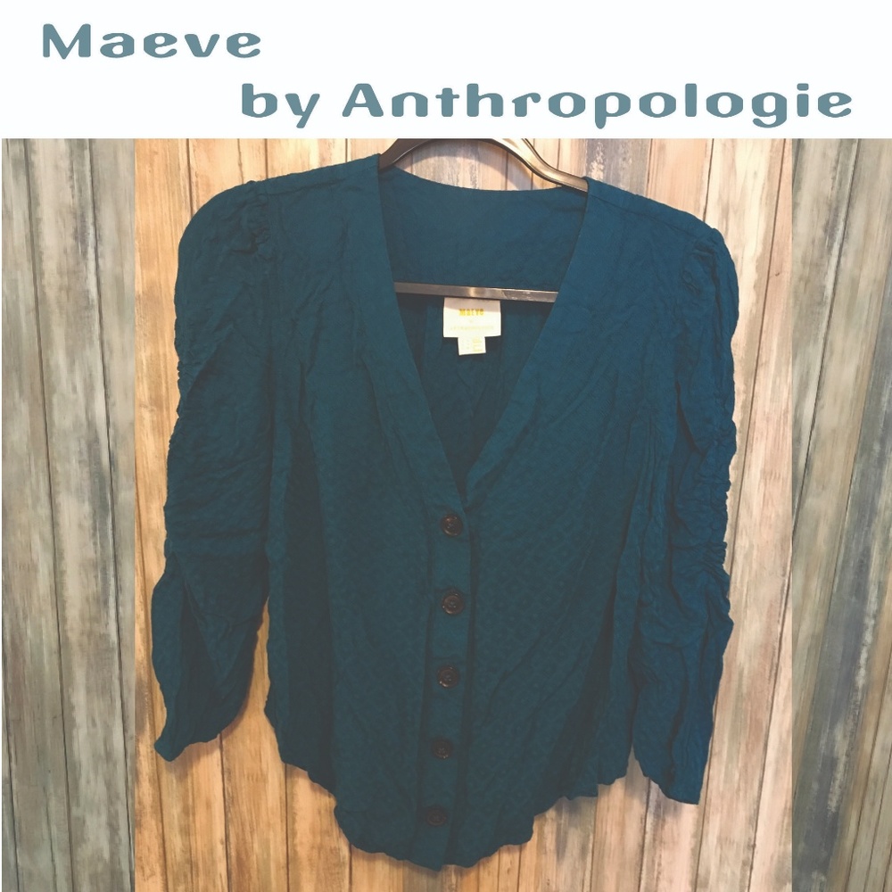 ‘Maeve by Anthropologie’ Ruched Sleeve Button Top